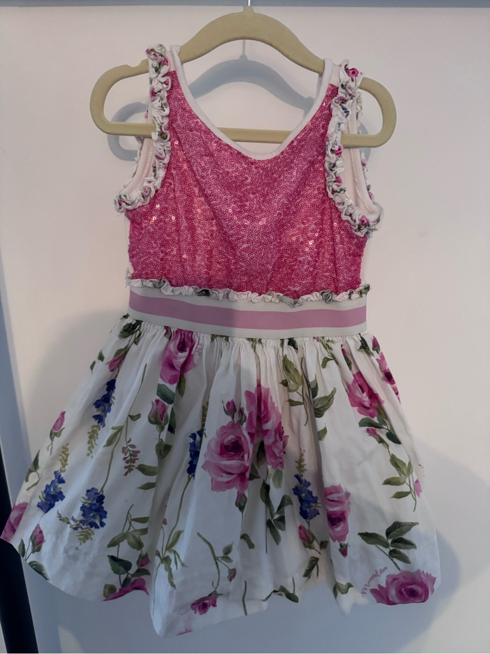 MonnaLisa Pink Sequin Bodice Floral Skirt Party Dress